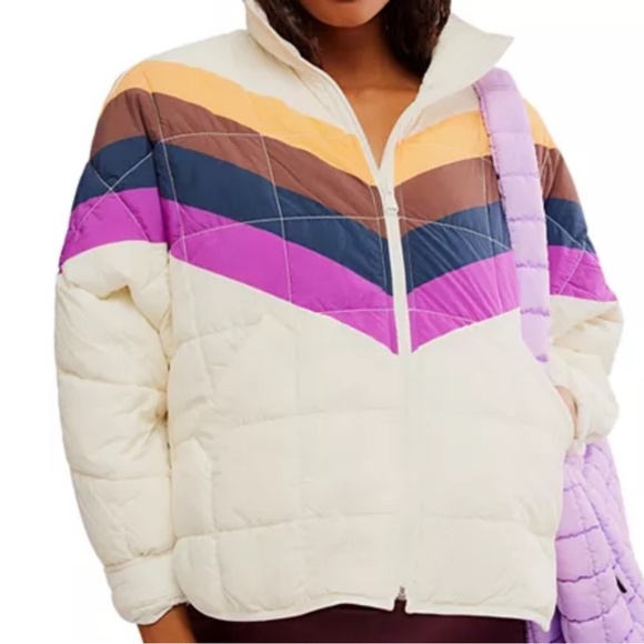 Free People x Hatch Ivory Chevron Puffer Jacket XS New with Tags - Picture 1 of 15